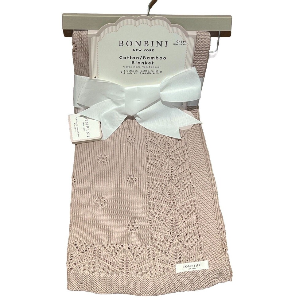 Bonbini Baby Crib Blanket Taupe Knitted Cotton & Rayon Blend Crochet Like Design